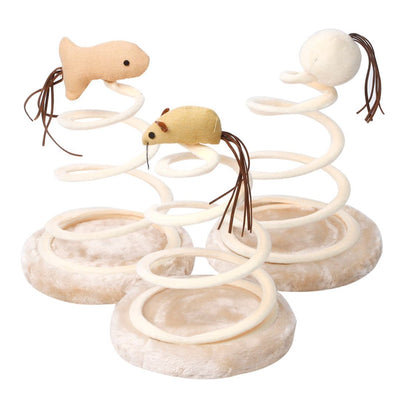 Spiral Steel Wire Spring Cat Toy – Linen Mouse 15 cm Interactive Teaser with Wooden Base