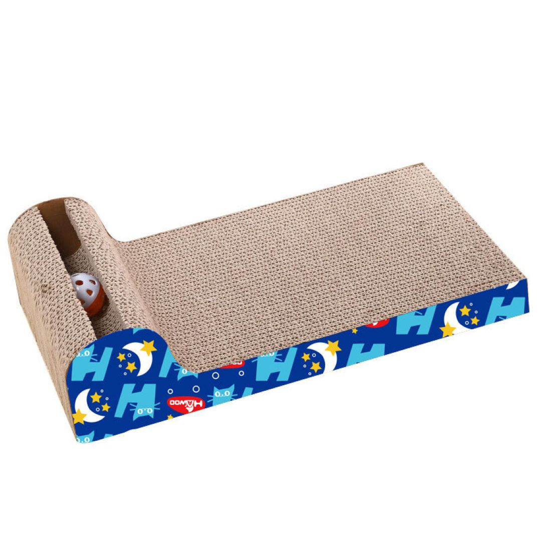 Sloped Corrugated Cat Scratcher With Rolling Ball Toy