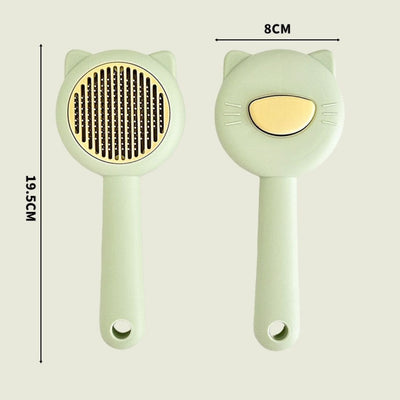 Pocket Cat Face Color-Blocked Pet Self-Cleaning Comb – Green