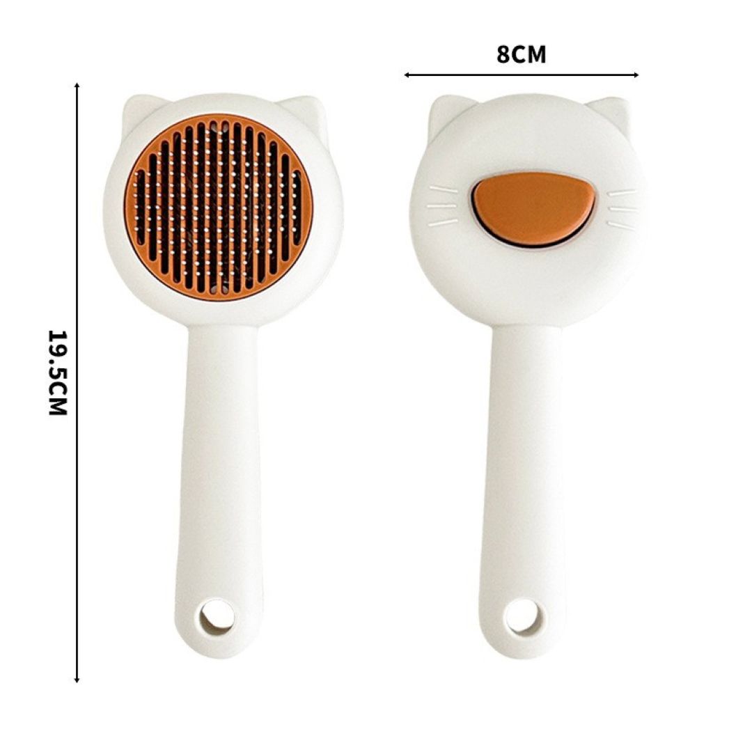 Pocket cat face color blocked pet self-cleaning comb White