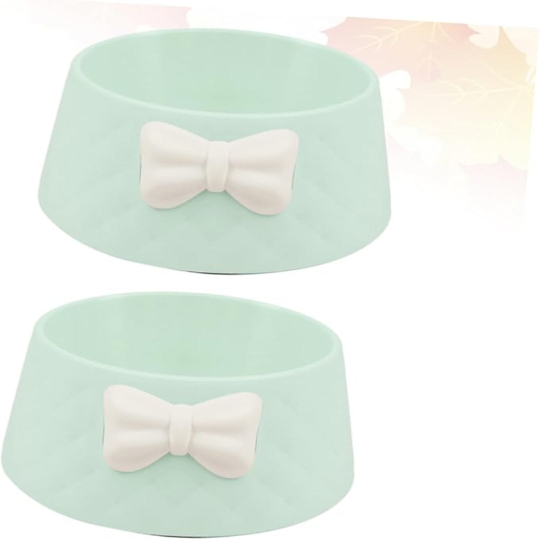 Pet Bowl With Bow And Diamond Pattern Green 18×8×15cm