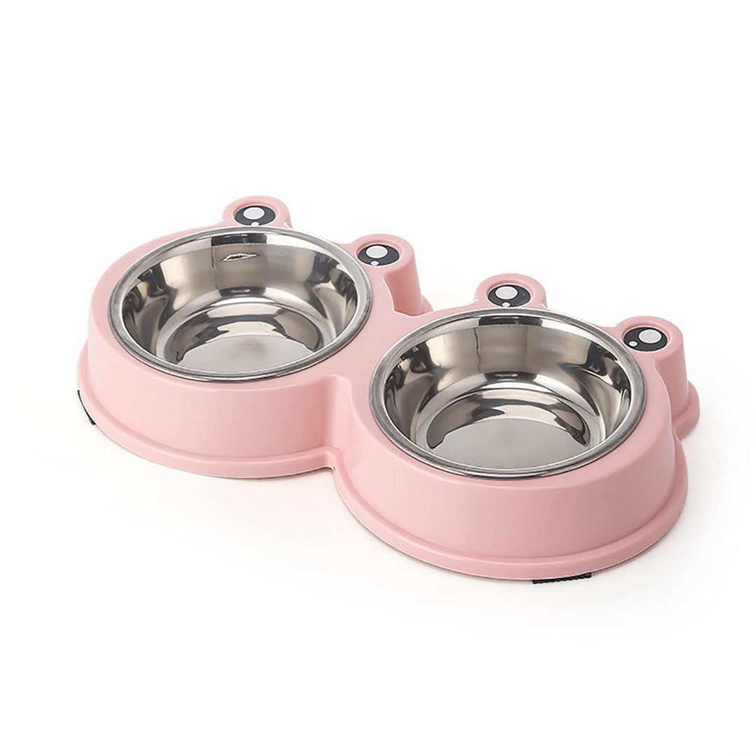 Frog Design Dual Stainless Steel Pet Bowls Pink 36×20×5.5cm