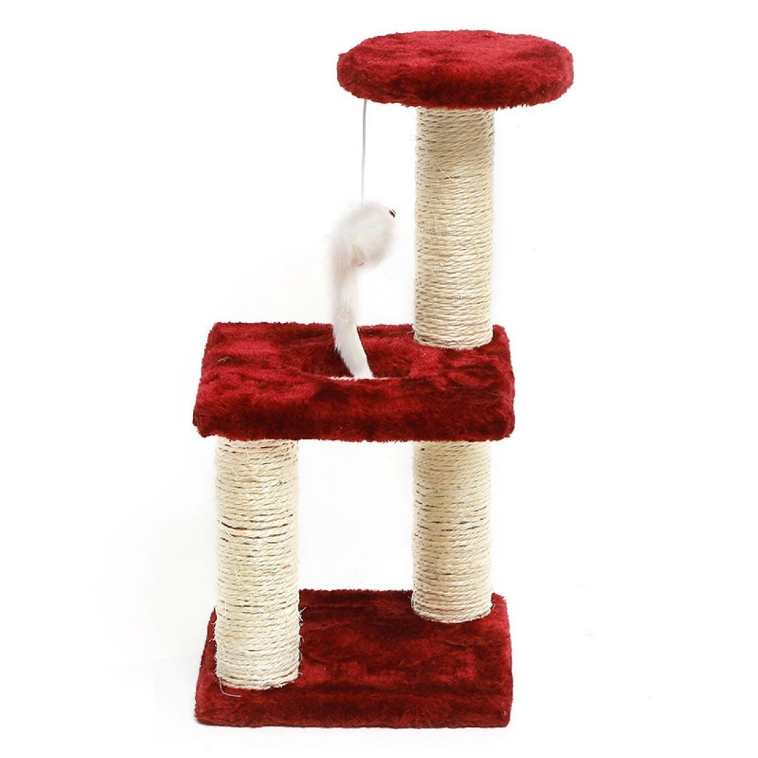 Vibrant Multi-Level Cat Scratching Posts With Toys Wine Red