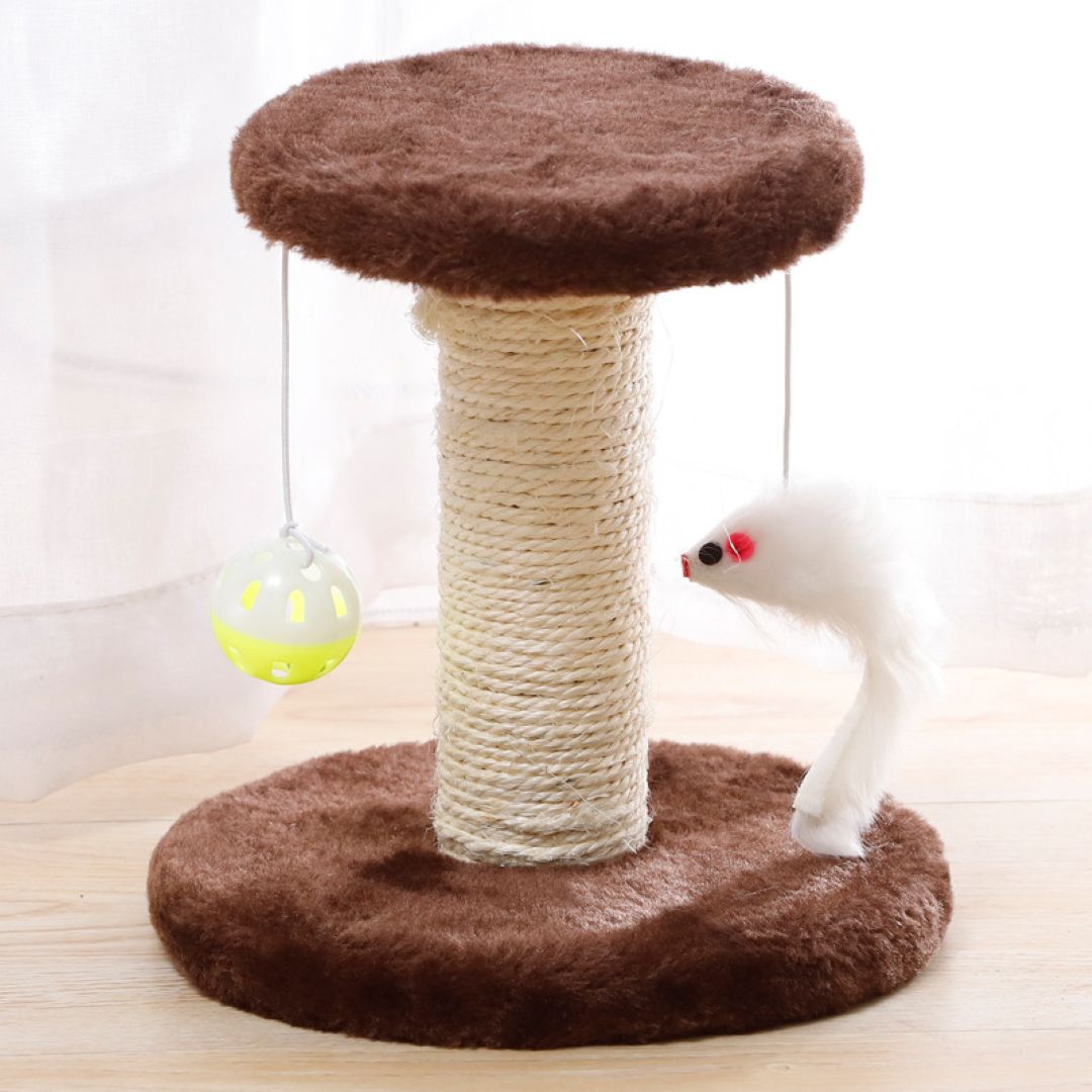Spring Double Hanging Cat Climbing Frame – Coffee 20×18×15 cm Sisal Scratcher with Toys