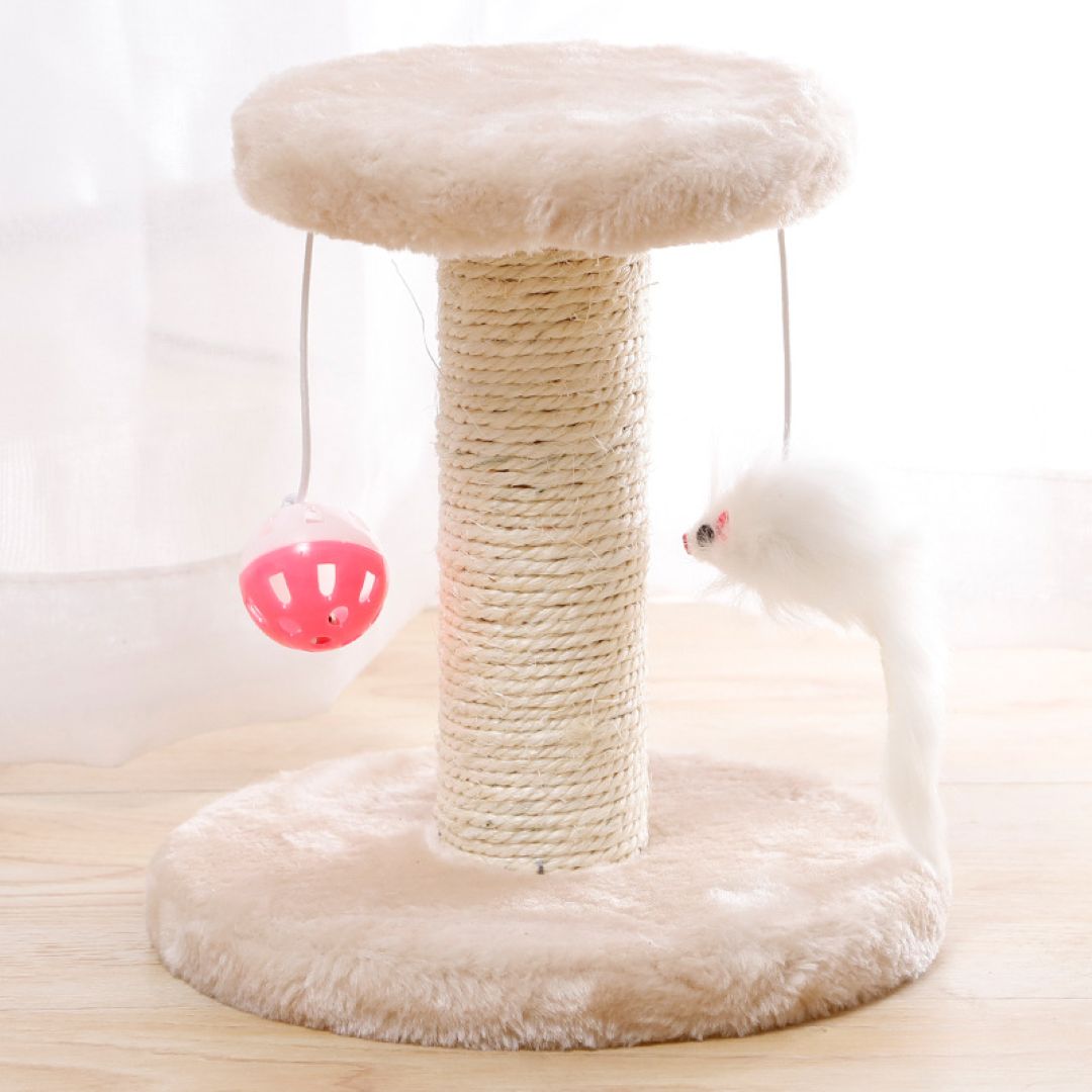 Spring Double Hanging Cat Climbing Frame – Beige 20×18×15 cm Sisal Scratcher with Toys