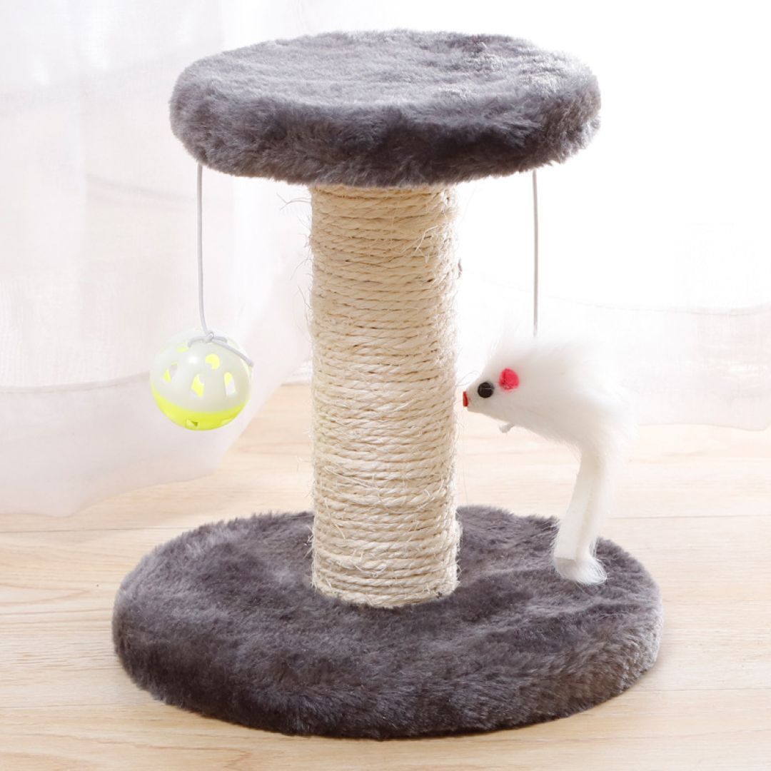 Spring Double Hanging Cat Climbing Frame – Grey 20×18×15 cm Sisal Scratcher with Toys