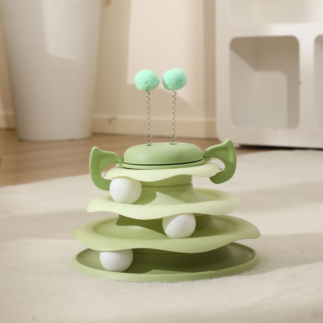 Green Alien Head Cat Track Toy- Blue