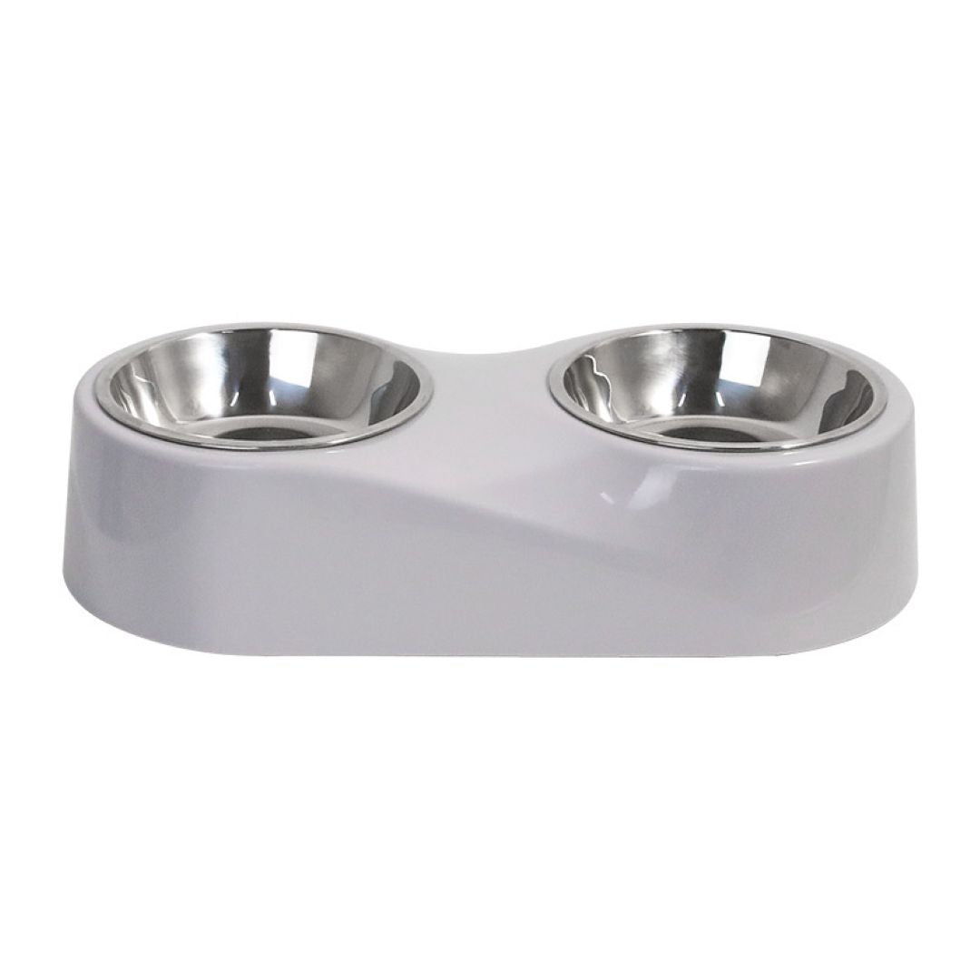 Grey Dual Stainless Steel Pet Bowls