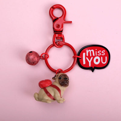 Pug Dog “I Miss You” Keychain – Cute Resin Bag Charm 3.6×2.8 cm