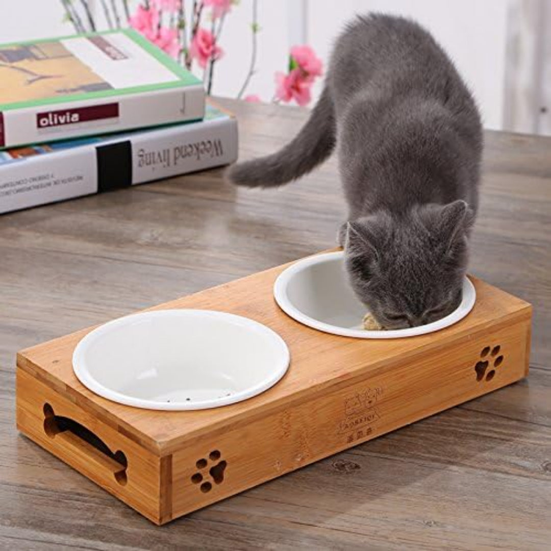 Small Ceramic Classic Bamboo Double Bowl S