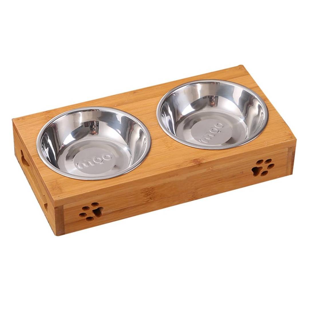 Stainless Steel Classic Bamboo Double Bowl