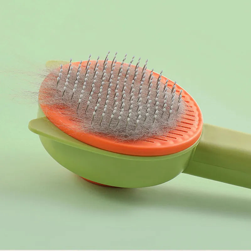 Cat Head Cartoon Self-Cleaning Comb Green Orange