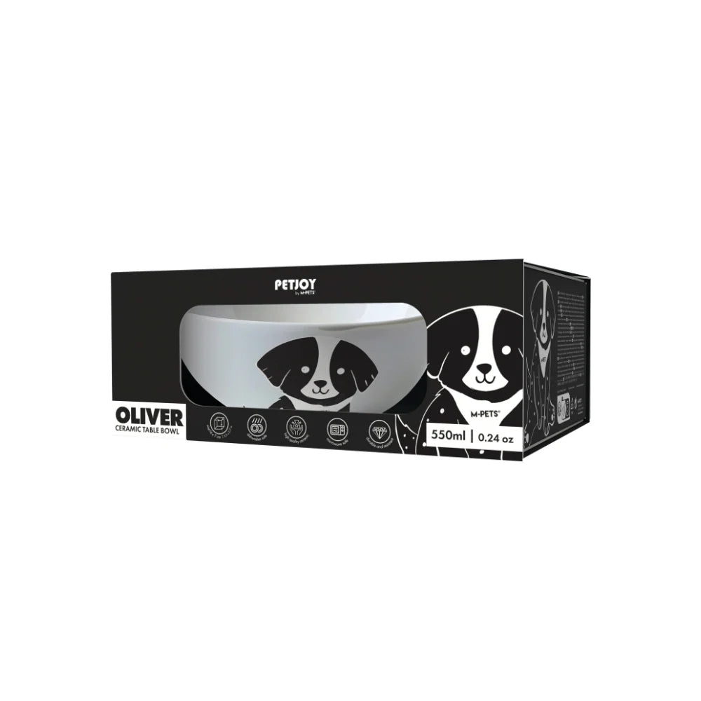 PETJOY Furry Feast Ceramic Bowl Oliver - Black & White 550ml