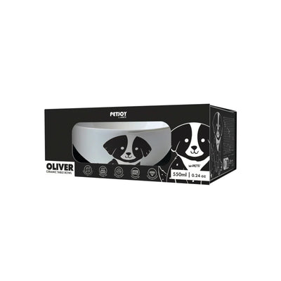 PETJOY Furry Feast Ceramic Bowl Oliver - Black & White 550ml