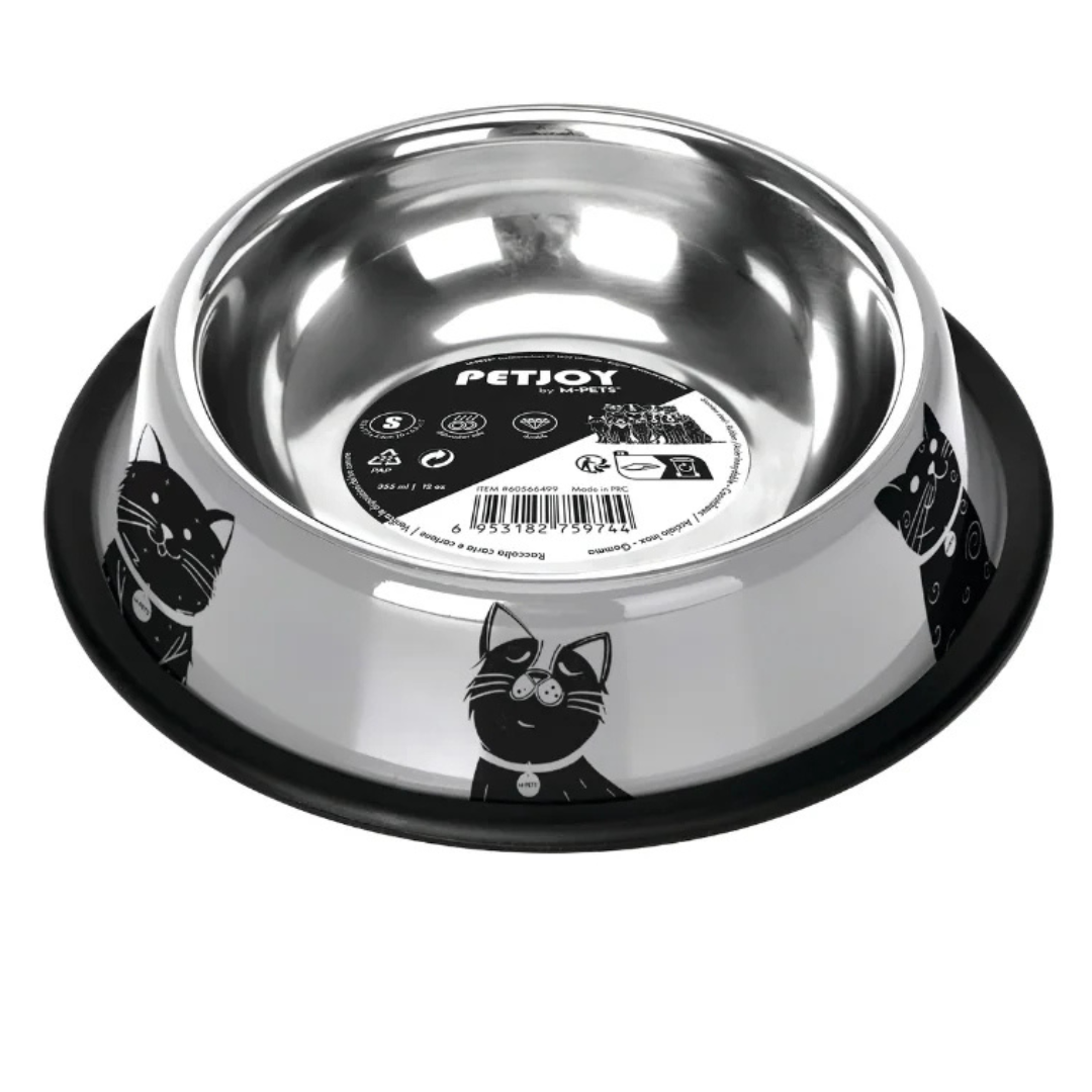 PETJOY CatFamily Stainless Bowl with Rubber Edge S - Black & White 355 ml