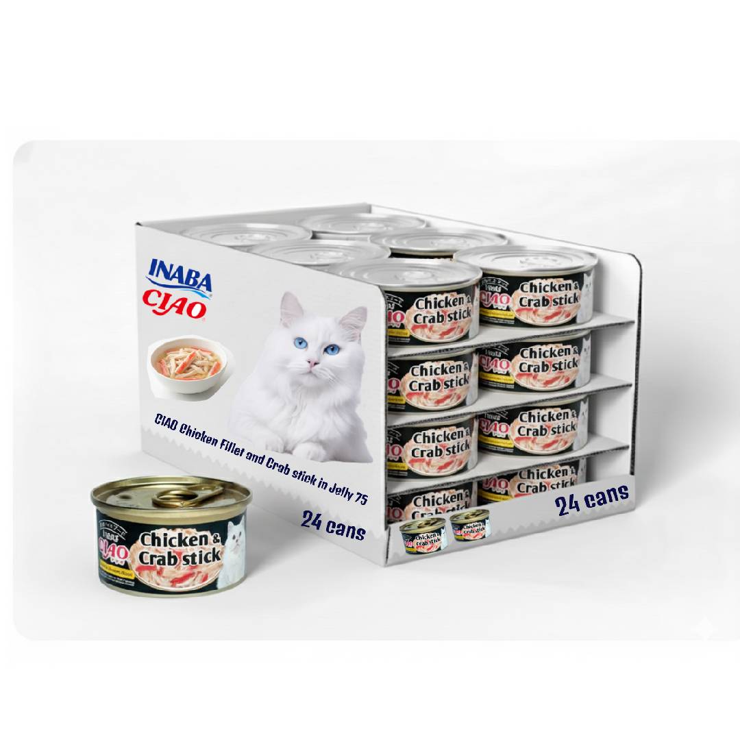 CIAO Chicken Fillet and Crab stick in Jelly  75 g x 24 cnas