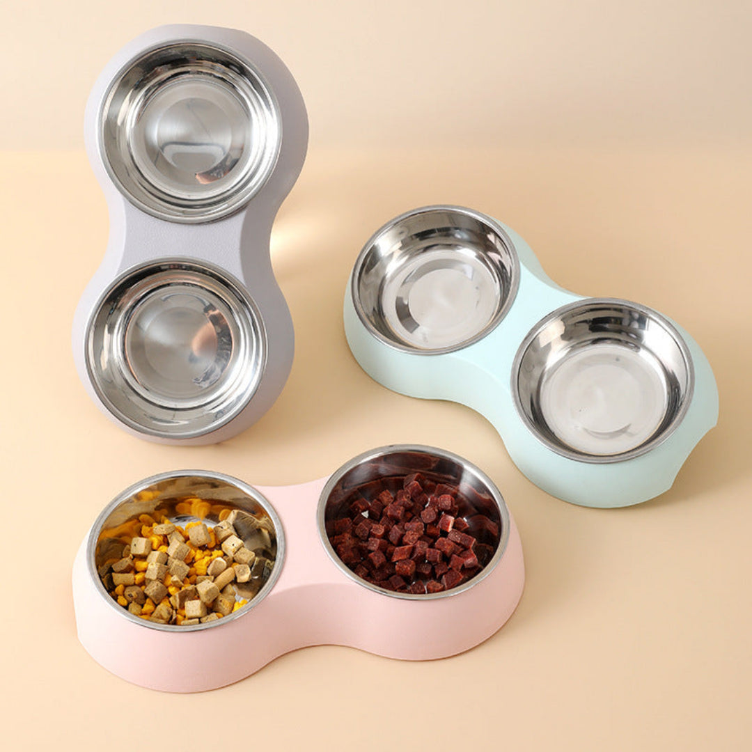 Oval Dual Stainless Steel Pet Bowls- Green