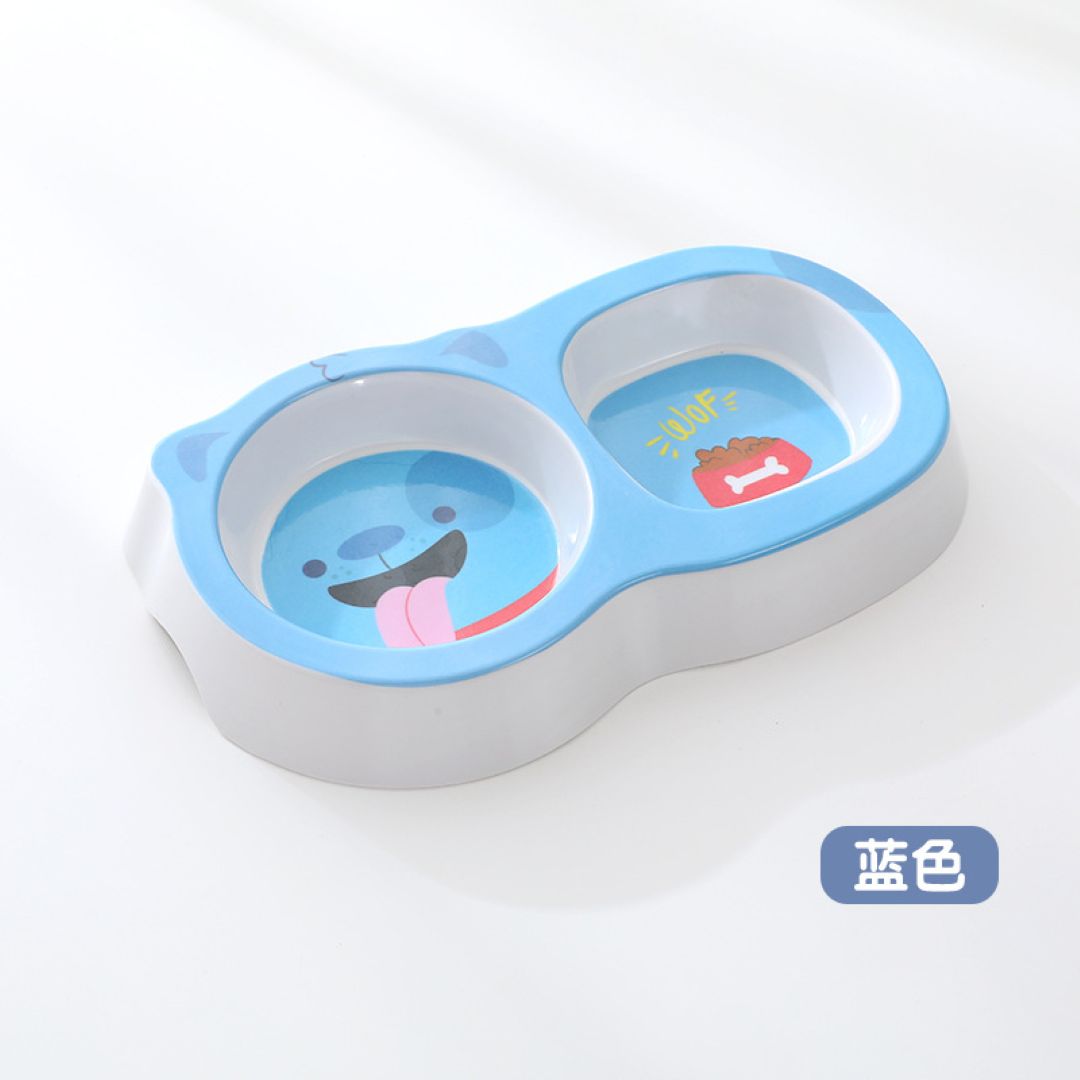 Cute Dog Face Double Pet Bowl- Blue 28×14cm