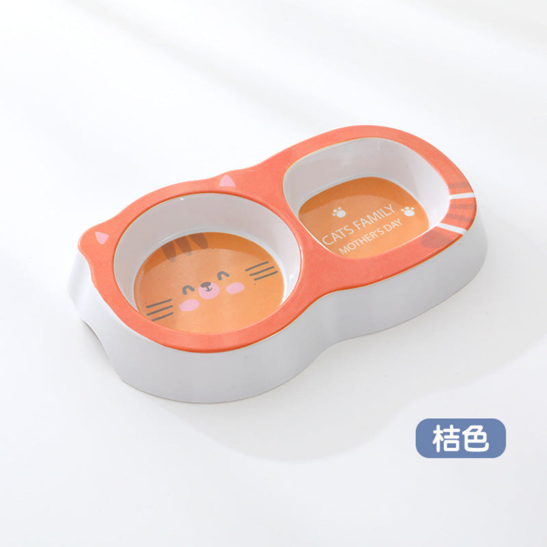 Cute Dog Face Double Pet Bowl-Orange
