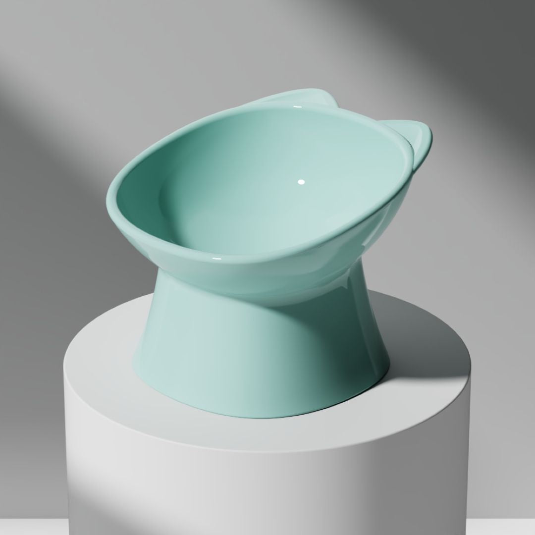 Ergonomic Cat Head Raised Pet Bowls Blue