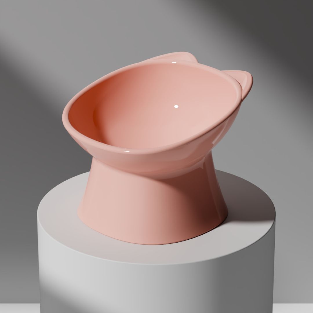 Ergonomic Cat Head Raised Pet Bowls Pink