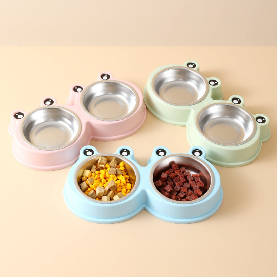 Frog Design Dual Stainless Steel Pet Bowls Pink 36×20×5.5cm
