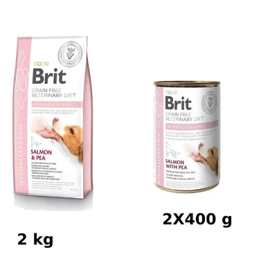Brit GF Veterinary Diets Dog Hypoallergenic 2 kg + Brit Grain-Free VD Dog Can Hypoallergenic 2x400 g