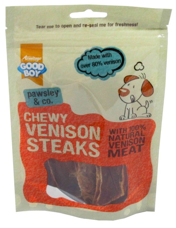 Goodboy Chewy Venison Steaks 80g – 100% Natural High-Protein Dog Treats