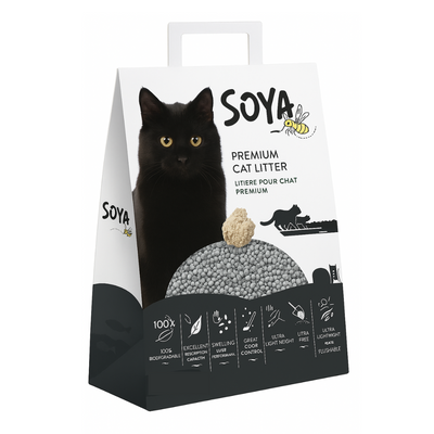 SOYA Cat Litter Charcoal 6kg (15L) – Natural Biodegradable Clumping Cat Litter with Odor Control