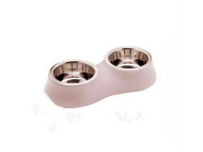 Diva Double Bowl 0.4L + 0.4L (32.5 x 16.5 x 6.3 cm) for Cats and Dogs pink