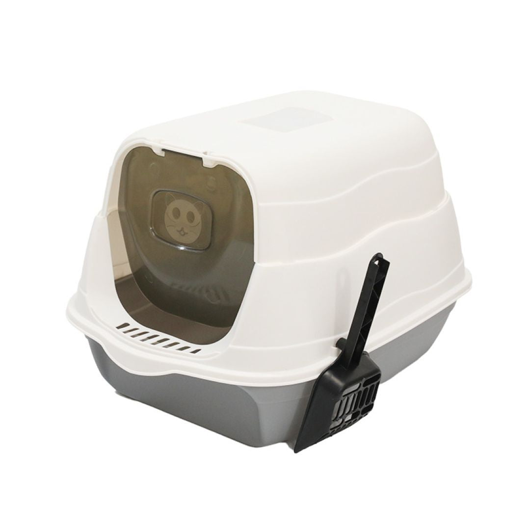 Grey & White Cute Covered Cat Litter Box