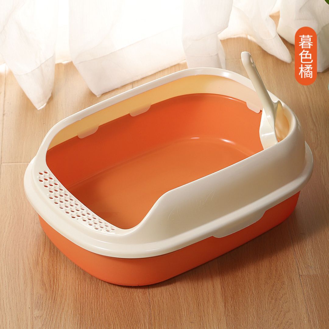 Orange & White Open Cat Litter Box