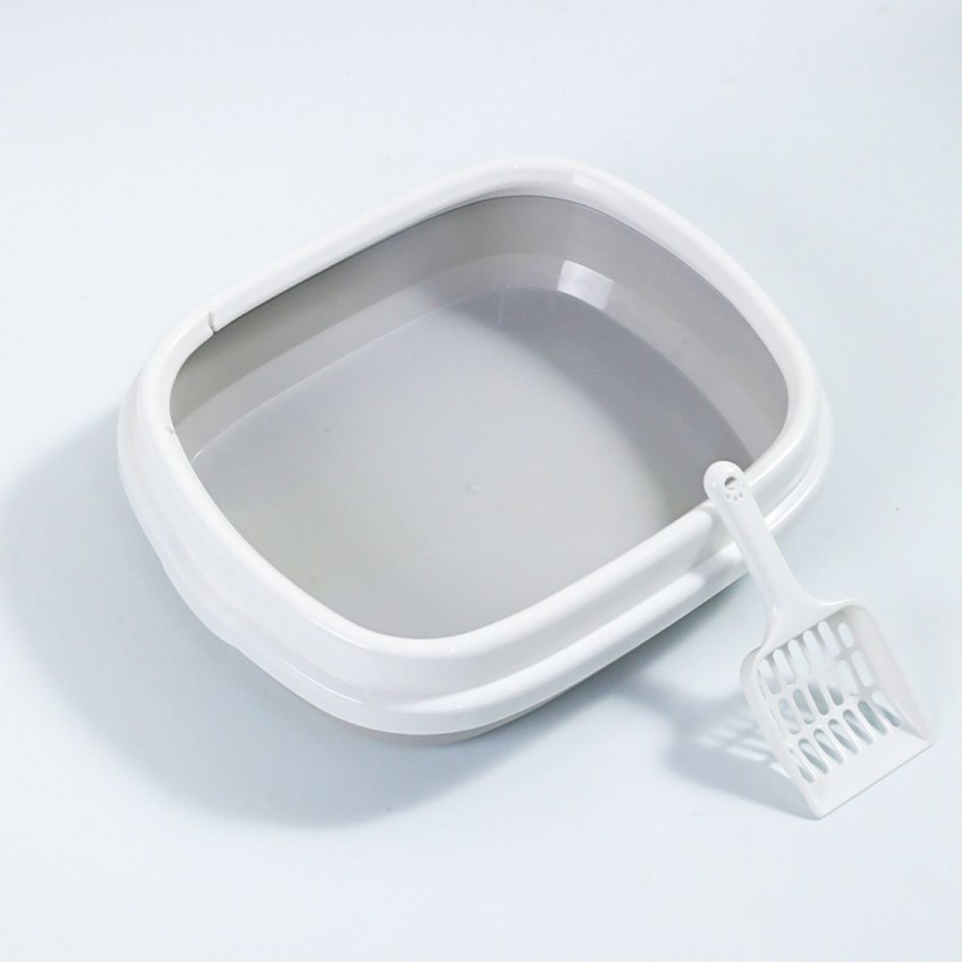 Sleek Gray & White Cat Litter Box