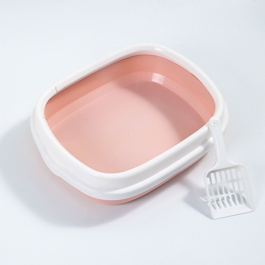 Pink & White Semi-Enclosed Cat Litter Box