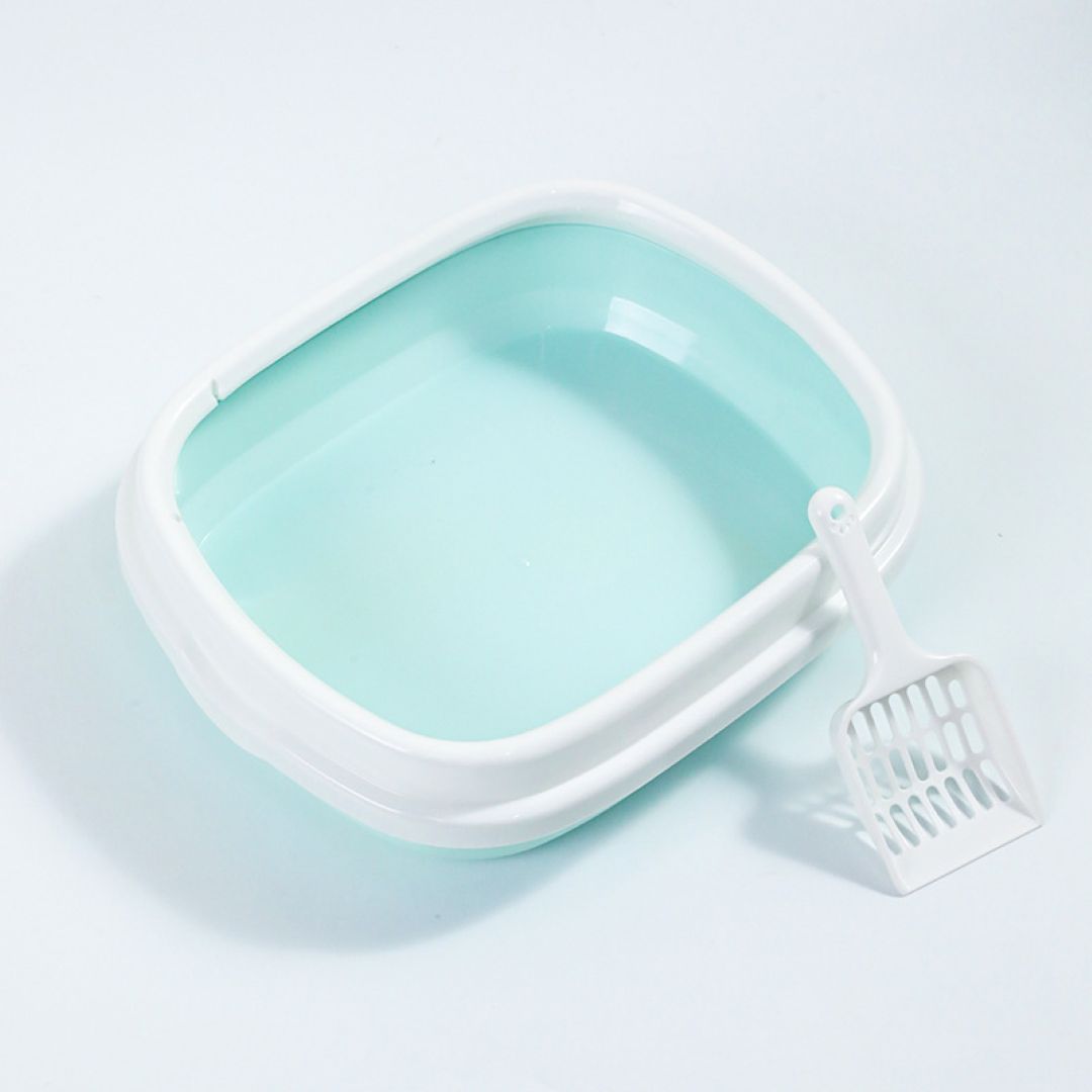 Light Blue & White Semi-Enclosed Cat Litter Box