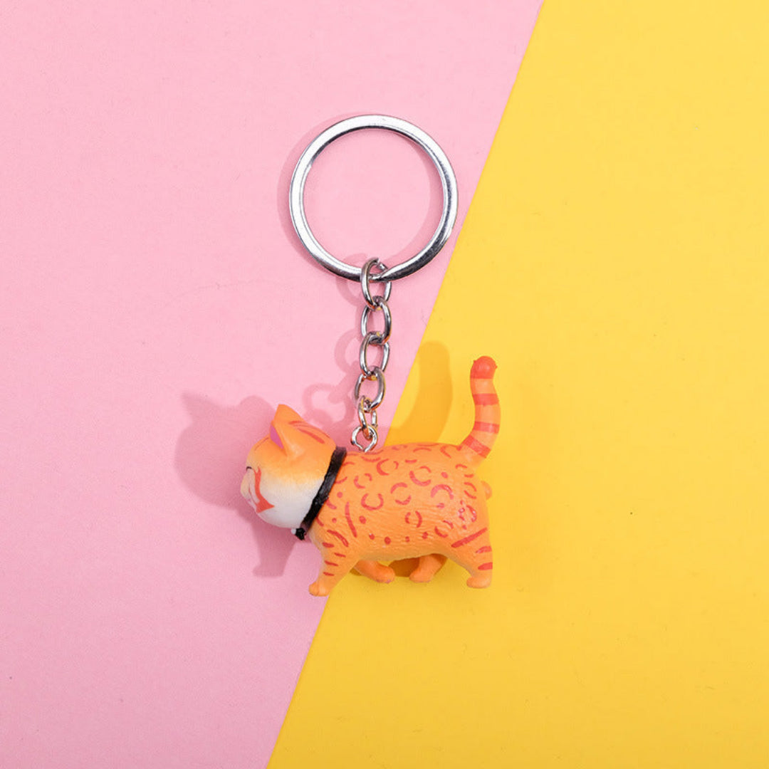 Orange Striped Cat Keychain – Cute Cartoon Cat Bag Charm 4.8×4 cm