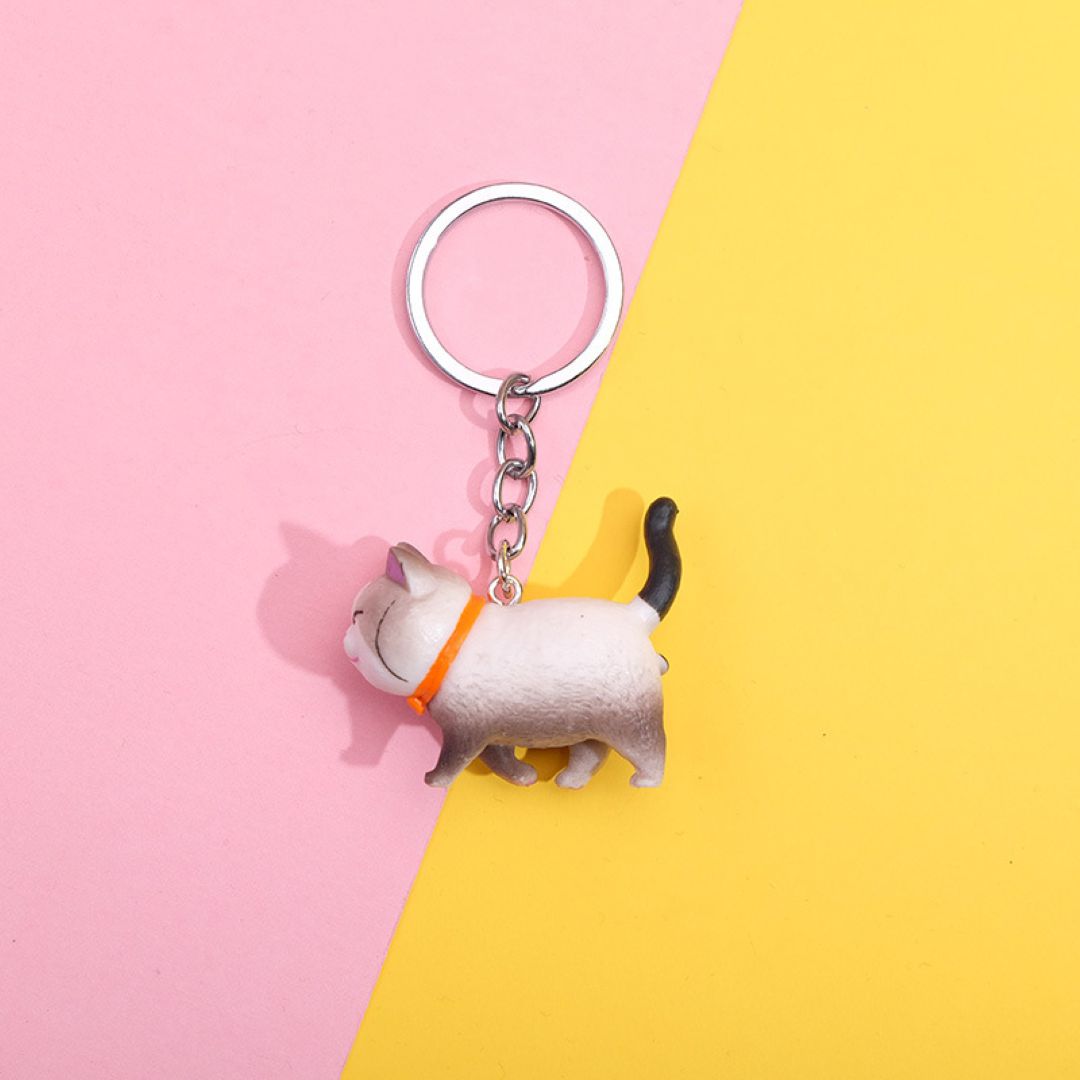 Grey & White Cat Keychain