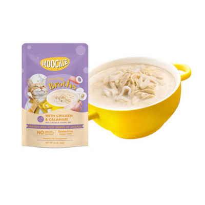Moochie Broth Chicken &amp; Calamari – Grain-Free Creamy Cat Food Complement (40g)