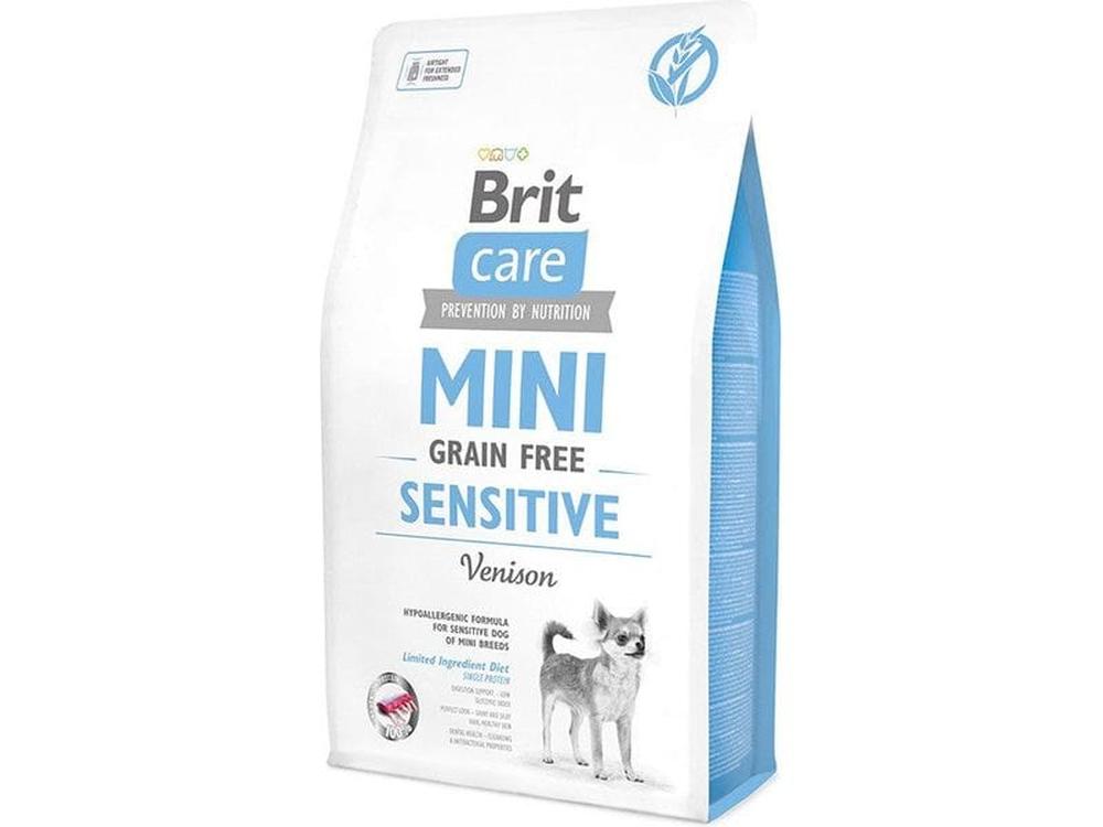 2kg bag of grain-free, hypoallergenic dog food for sensitive mini breeds, featuring venison, chickpeas, and blueberries for optimal health