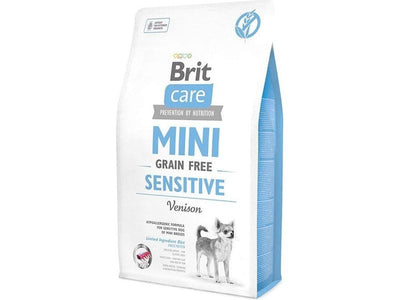 2kg bag of grain-free, hypoallergenic dog food for sensitive mini breeds, featuring venison, chickpeas, and blueberries for optimal health