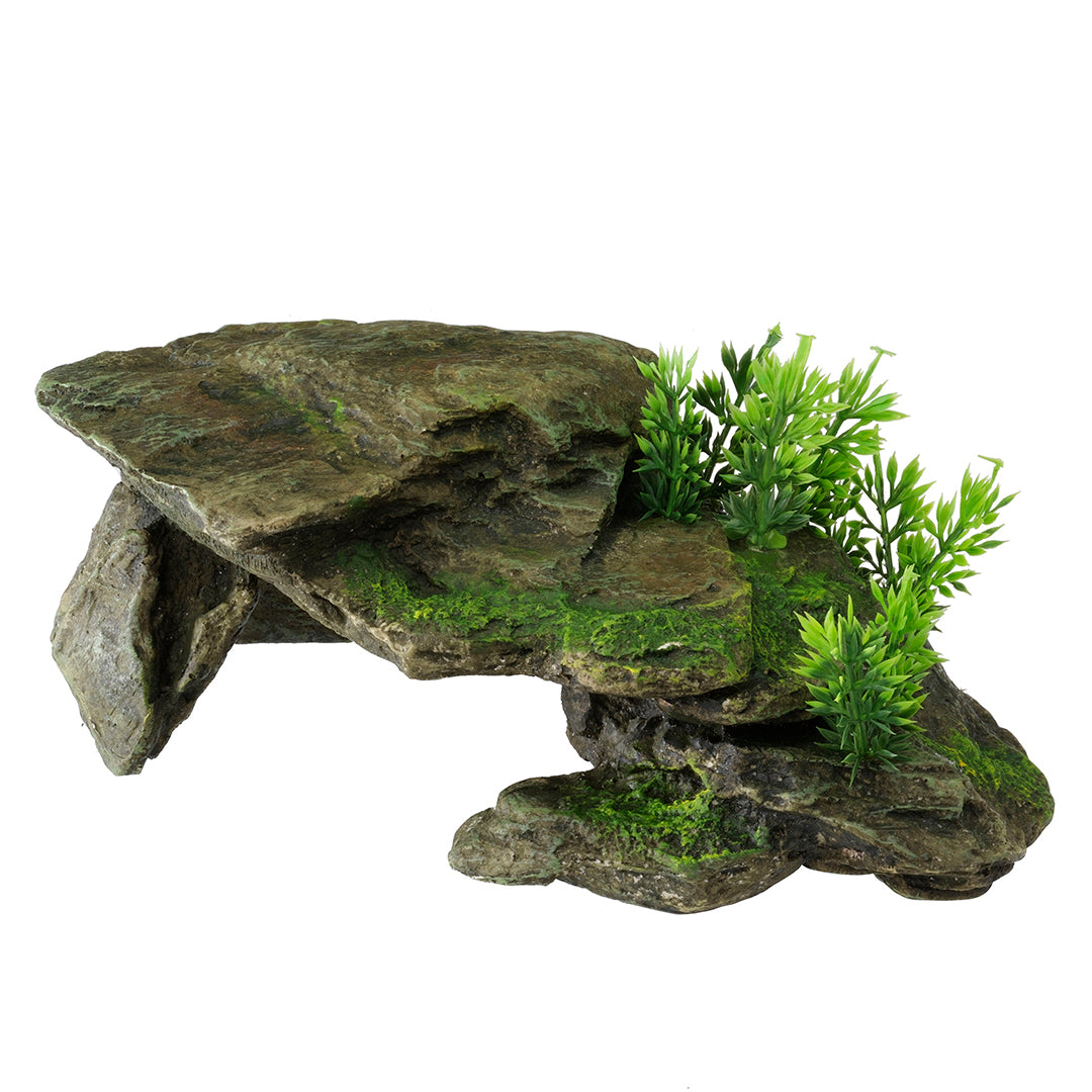 STONE WITH PLANTS 28,5x16,5x10,5CM grey