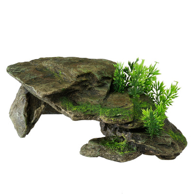 STONE WITH PLANTS 28,5x16,5x10,5CM grey