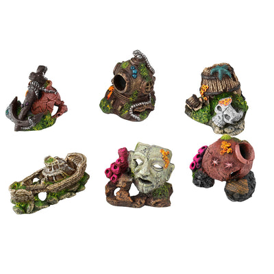 6-Piece Mini Aquarium Ornament Set – Safe for Freshwater &amp; Saltwater – Realistic Polyester Resin Decor