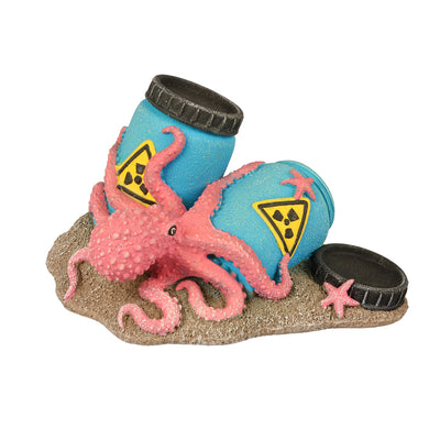 Radioactive barrels with octopus S - 12x9x7cm multicolour