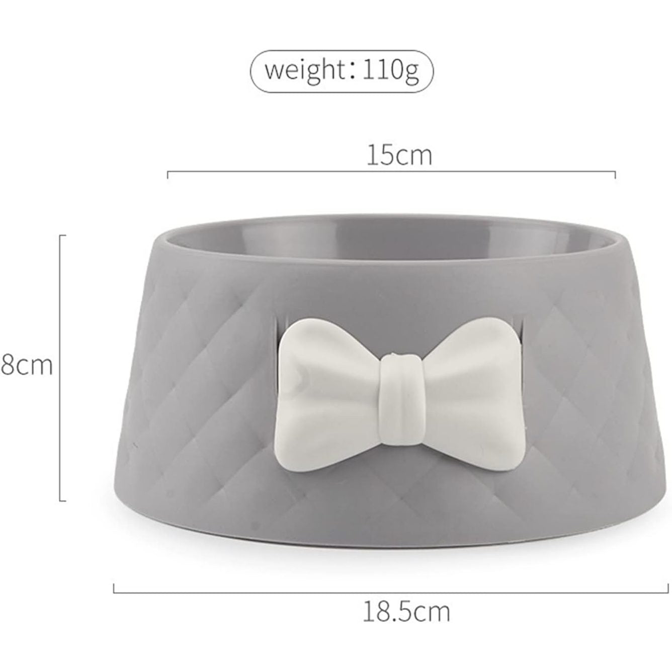 Grey Pet Bowl with Bow and Diamond Pattern – 18×8×15cm
