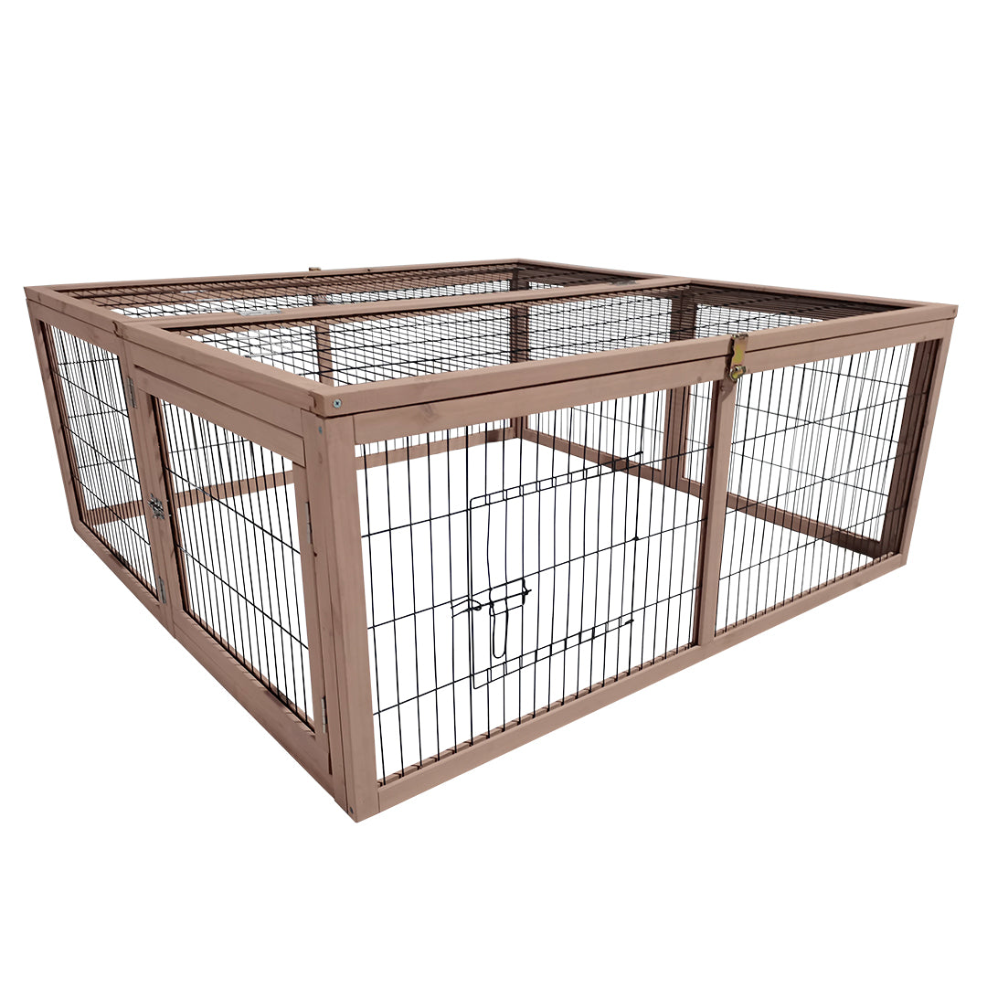 Woodland Rabbit Hutch Jumper Forest – 120x120x48cm Foldable Predator-Proof Outdoor Rabbit Run (Taupe)