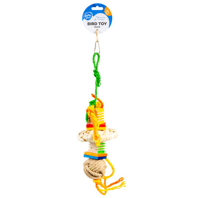 Groovy Wooden Bird Pendant – 35cm Natural Chew & Climb Toy with Hemp/Sisal