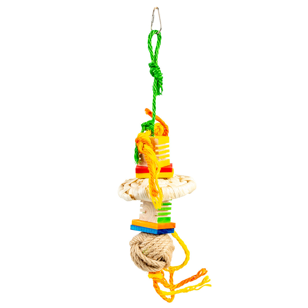 Groovy Wooden Bird Pendant – 35cm Natural Chew & Climb Toy with Hemp/Sisal