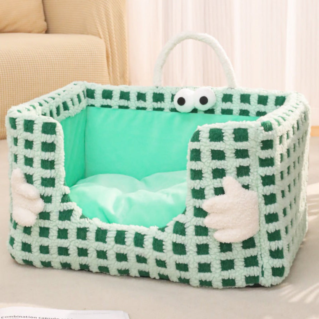 Rectangle Pet Bed – Small Green Plush Bed for Cats &amp; Small Dogs 50×40×27 cm