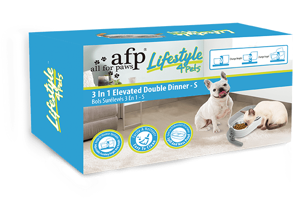 AFP Lifestyle 4 Pets – 3-in-1 Elevated Double Dinner Feeder, Spillproof Design for Dogs and Cats (Size S)